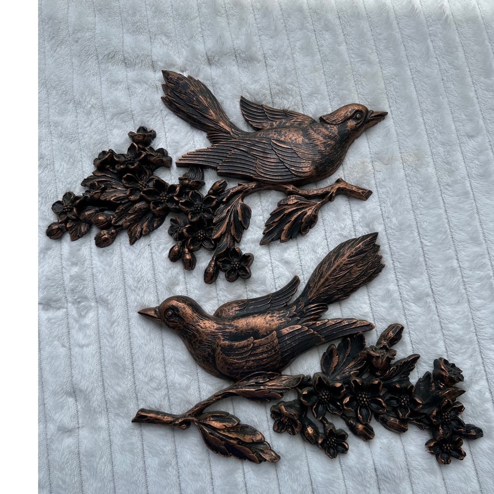 Vintage 1967 Dart Ind Copper Bird Wall Plaques Set of 2 MCM Floral Decor 7057